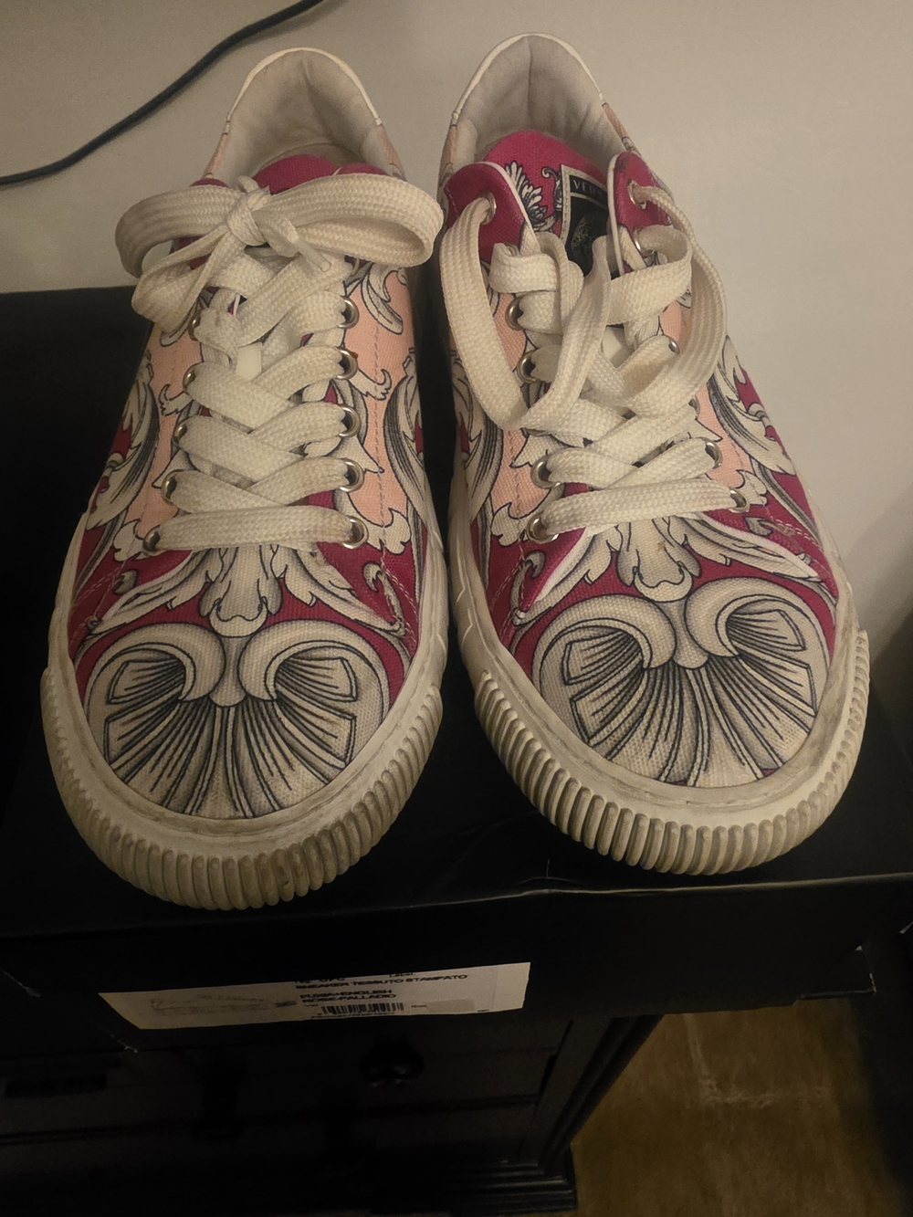 Versace Pink and Cream Baroque-Print Low-Top Sneakers